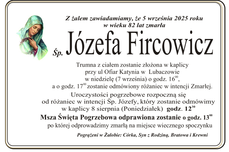 Zmarła Józefa Fircowicz [82 lata]